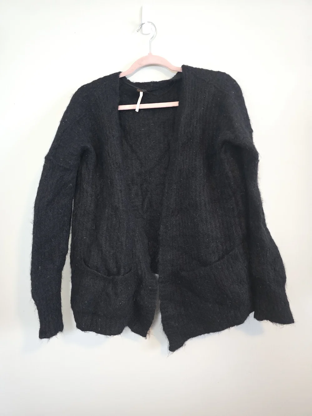 Free People Black Alpaca Wool Blend Open Front Pocket Cardigan Women’s S